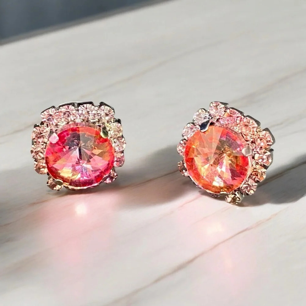 Blush Pink Sparkly Stud Earrings - Picture 2 of 10